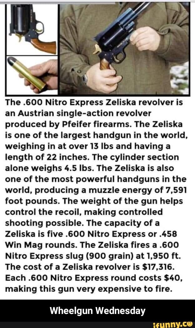The .600 Nitro Express Zeliska revolver is an Austrian singleaction