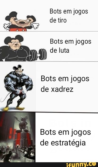 Bots em jogos de tiro
Bots em jogos de luta
Bots em jogos de xadrez
Bots em jogos de estratégia
