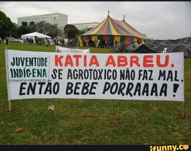 JUVENTUDE KATIA ABREU,
INDÍGENA SE AGROTOXICO NÃO FAZ MAL ENTÃO BEBE PORRARAA ?