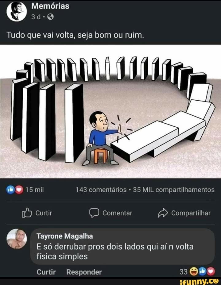 Memórias
Tudo que vai volta, seja bom ou ruim.
mil 143 comentários 35 MIL compartilhamentos
Curtir Comentar Compartilhar
Tayrone Magalha
E só derrubar pros dois lados qui aí n volta física simples
LA
Curtir Responder