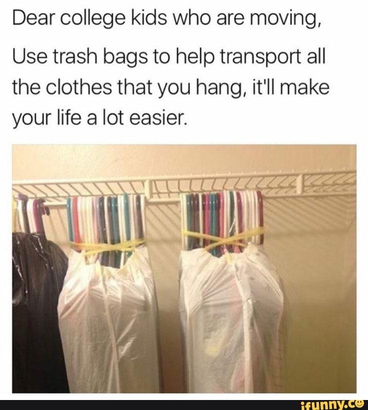 moving clothes in trash bags