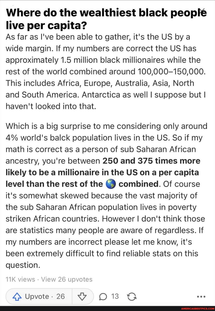 Where do the wealthiest black people live per capita? As far as I've