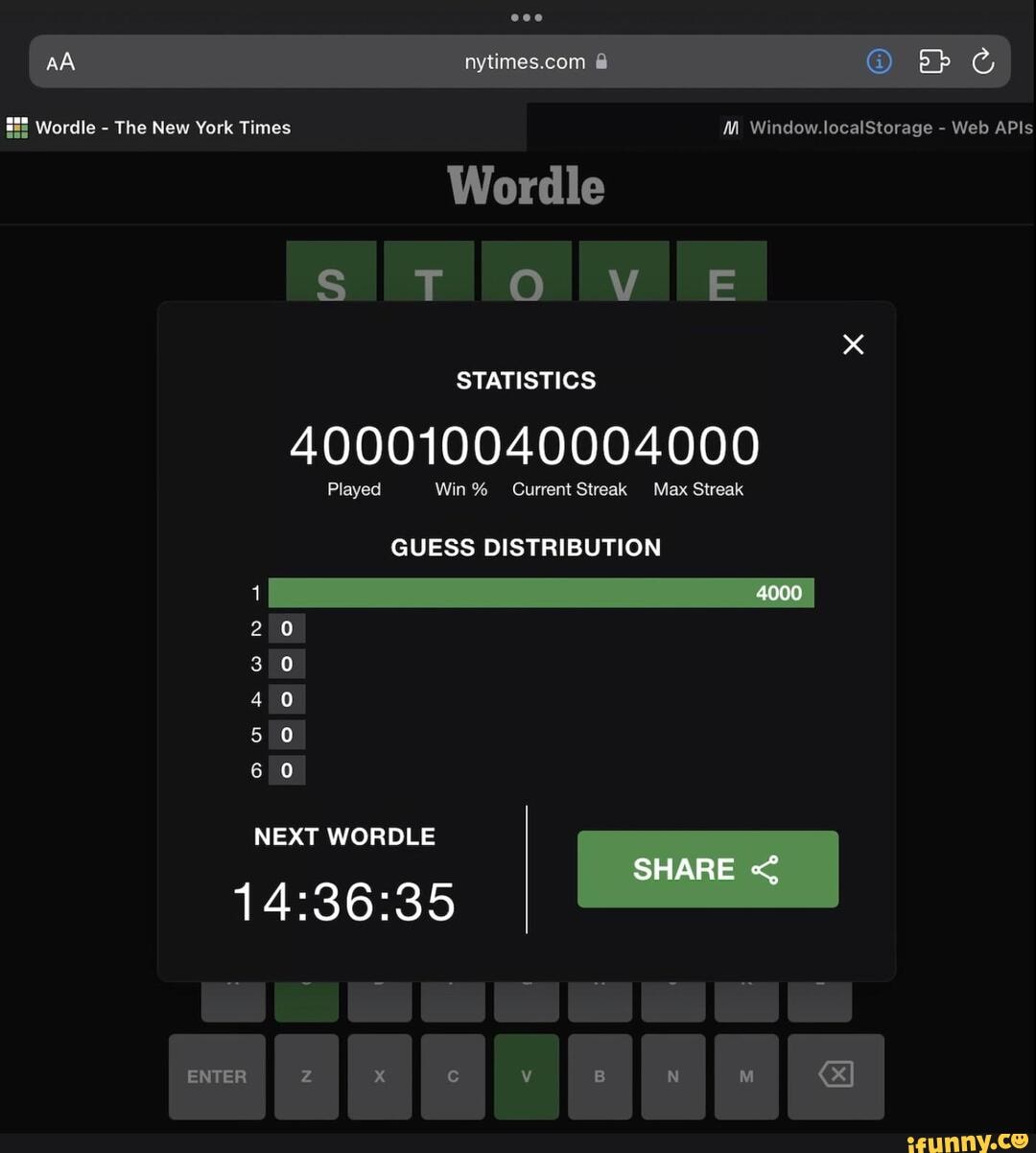 Nytimes.con Wordle The New York Times MM Window. localStorage 