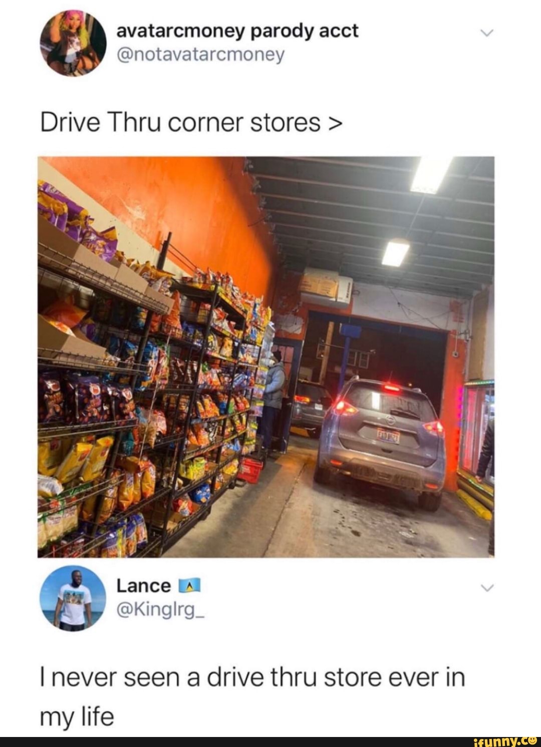 notavatarcmoney Drive Thru corner stores > I never seen a drive thru