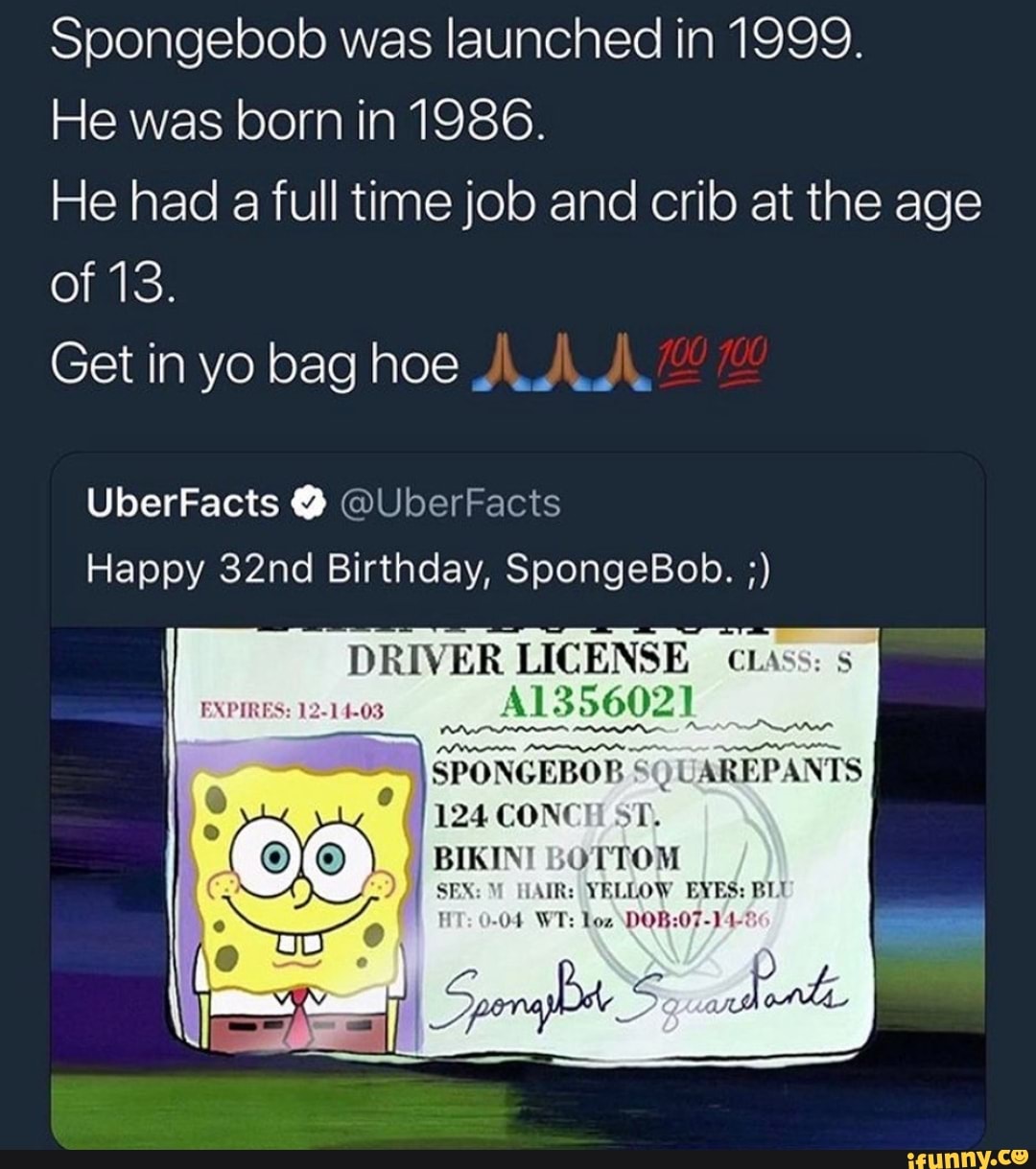 Spongebob Was Launched In 1999 He Was Born In 1986 He Had A Full