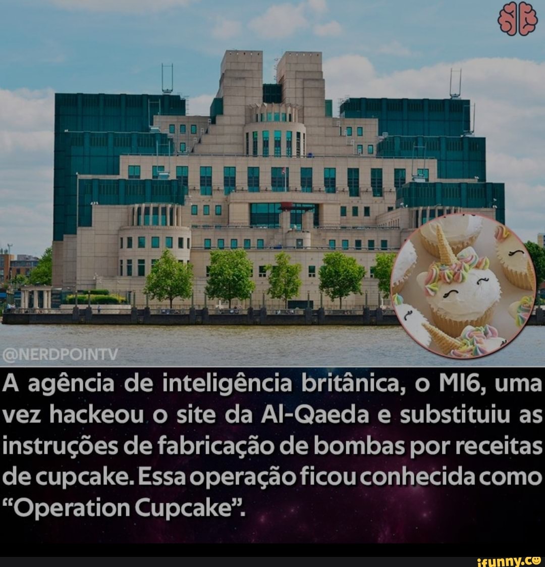 go
000
A agência de inteligência britânica, o uma vez hackeou o site da Al-Qaeda e substituiu as instruções de fabricação de bombas por receitas de cupcake. Essa operação ficou conhecida como
"Operation Cupcake".