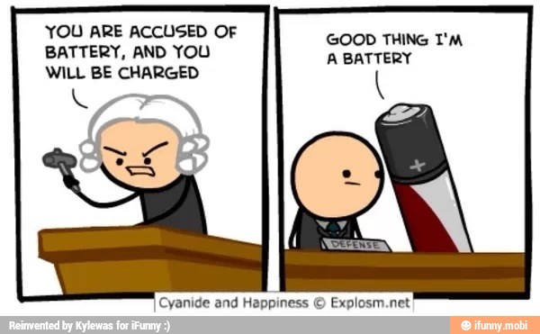 YOU ARE ACCUSED OF
GOOD THI
BATTERY, AND YOU
A
pre a
WILL BE CHARGED
Cyanide and Happiness © Explosm.net