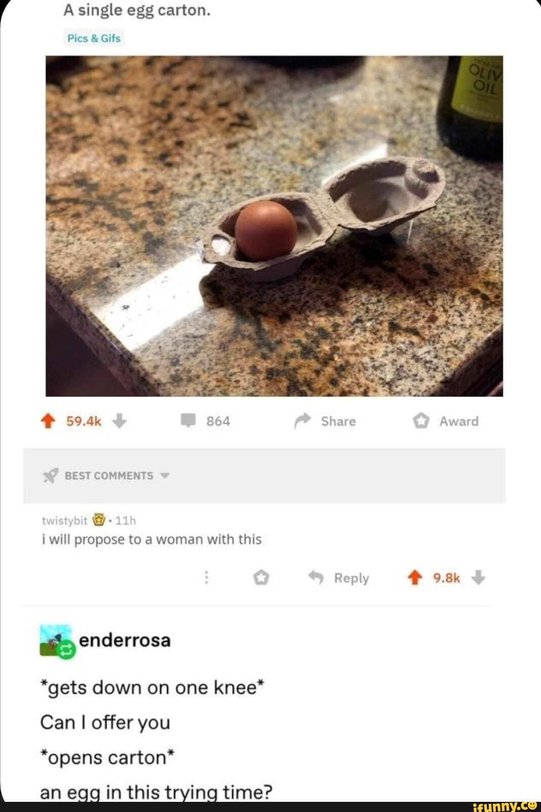 A single egg carton. Pics & Gifs 59.4k 864 Share Award BEST COMMENTS