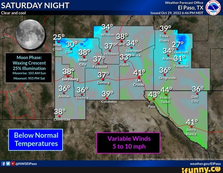 SATURDAY NIGHT Paso, TX Clear and cool Issued Oct 29, 2022 PM MDT or ...