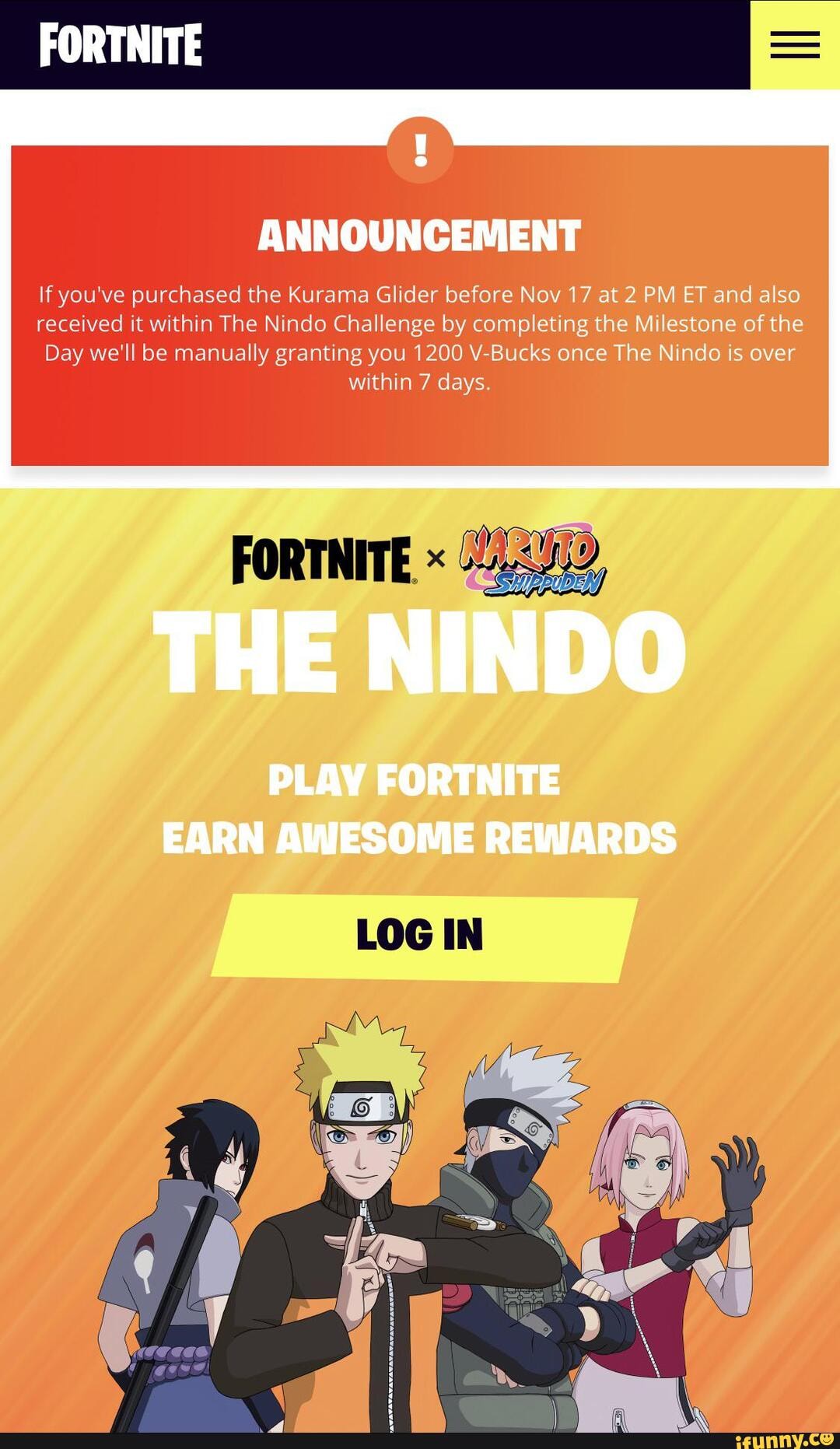 Fortnite: Battle Royale Fans - IMPORTANT: If you've purchased the Kurama  Glider before Nov 17 at 2 PM ET and also received it within The Nindo  Challenge by completing the Milestone of