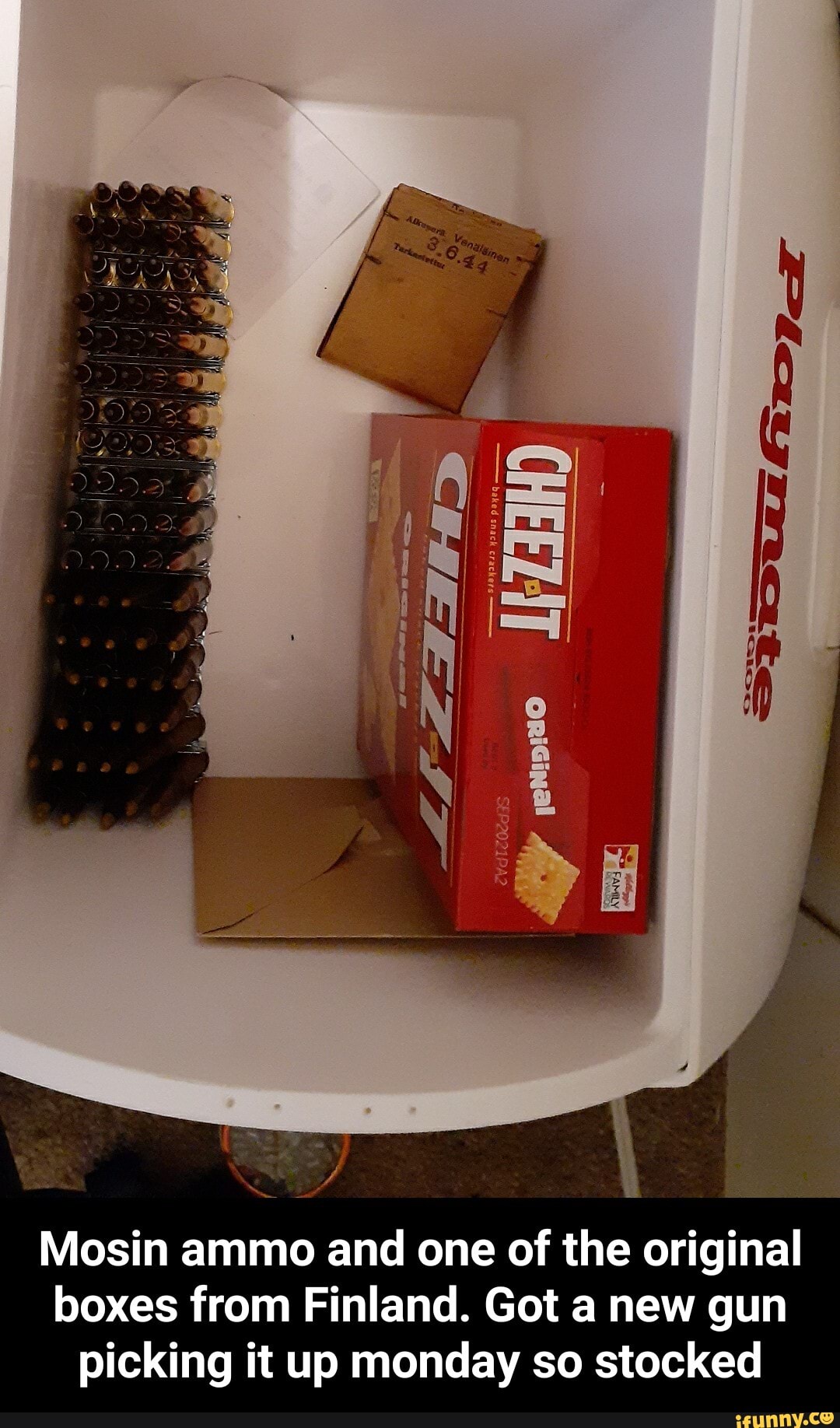if =
Mosin ammo and one of the original boxes from Finland. Got a new gun picking it up monday so stocked - Mosin ammo and one of the original boxes from Finland. Got a new gun picking it up monday so stocked