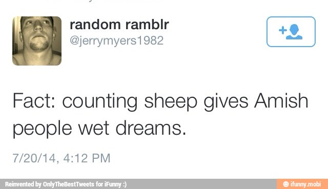 random ramblr
Fact: counting sheep gives Amish
people wet dreams.