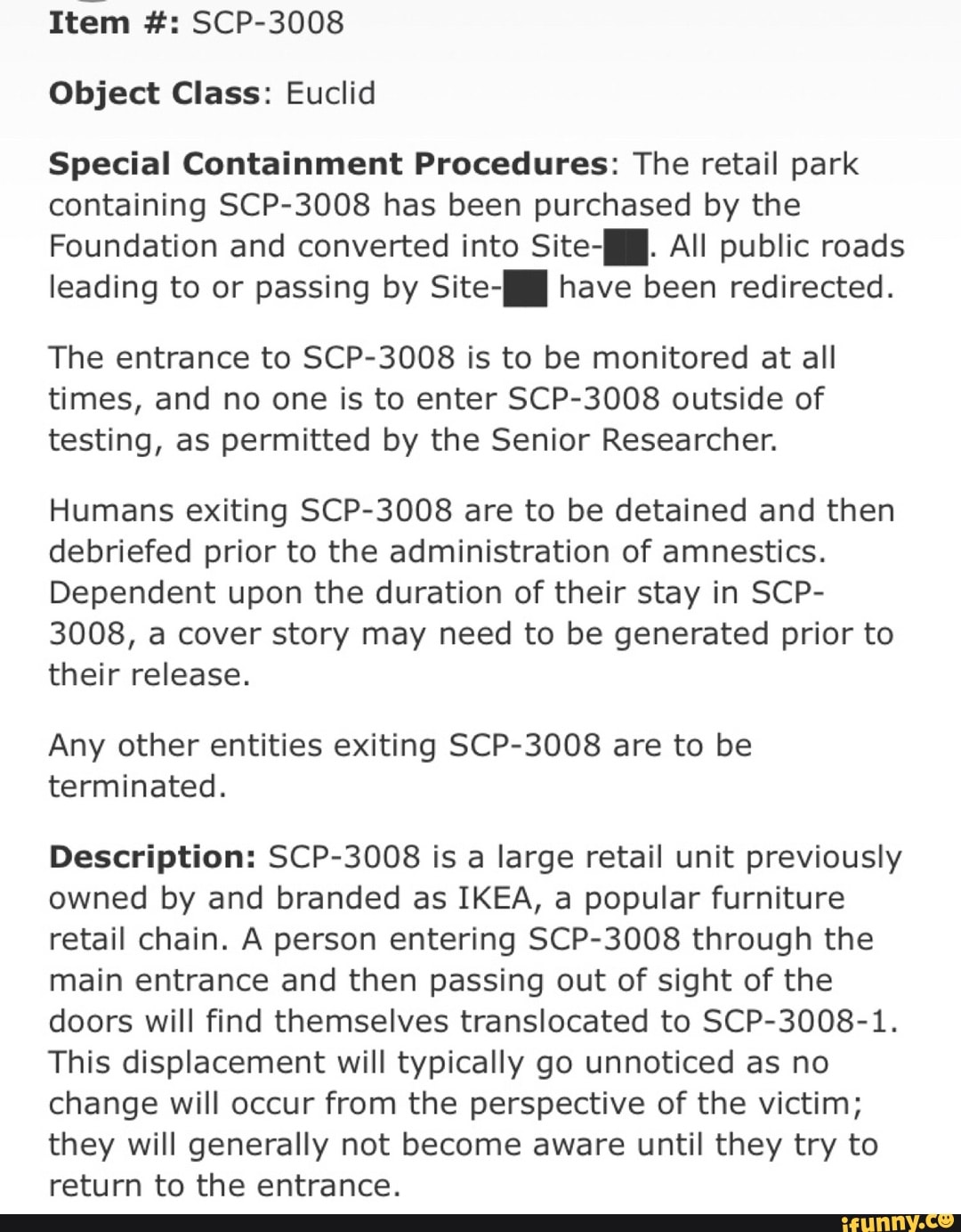 SCP-3008 Sign - SCP Secure. Contain. Protect SCP-3008 OBJECT CLASSE :  EUCLID Physically Impossible Architecture - iFunny Brazil