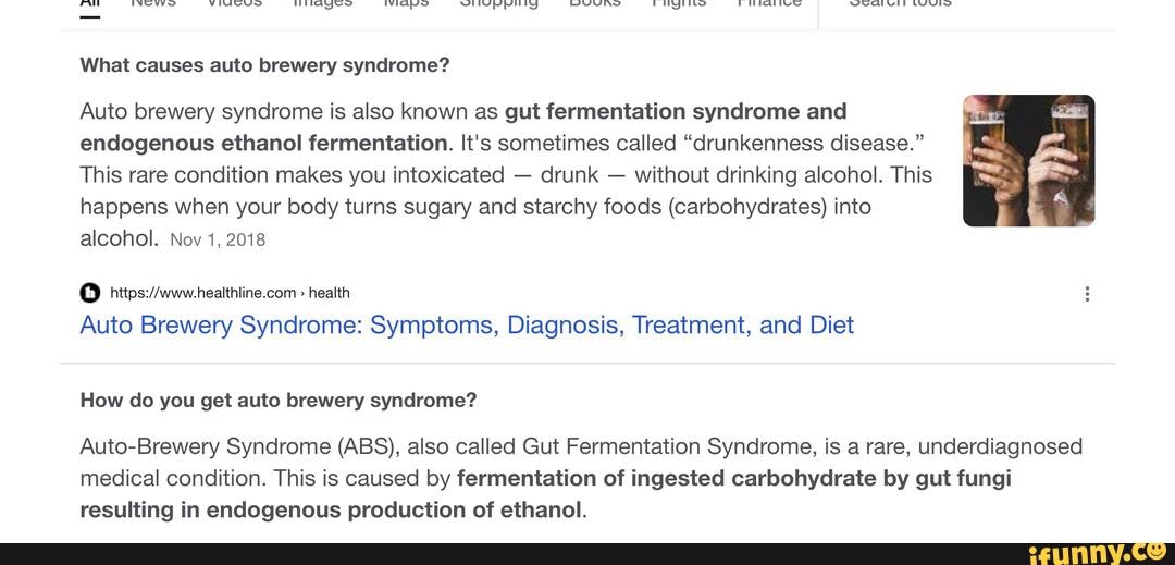 What causes auto brewery syndrome? Auto brewery syndrome is also known as gut fermentation