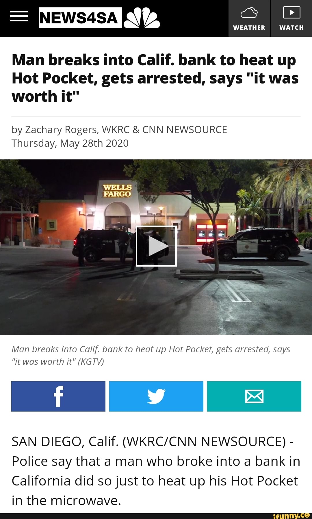 Man breaks into Calif. bank to heat up Hot Pocket, gets arrested, says