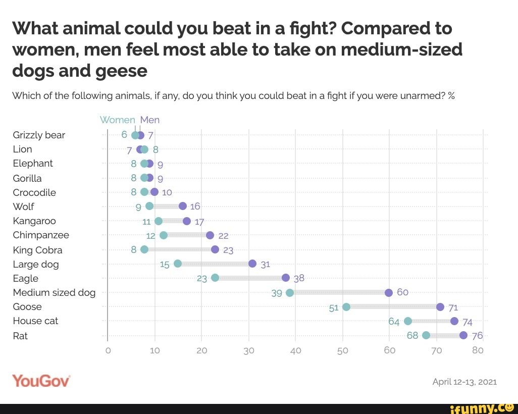 What animal could you beat in a fight? Compared to women, men feel most