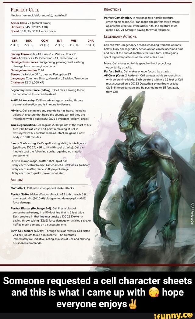 Perrect CELL Medium lawful evi Armor Class 21 (natural arm) Hit Points