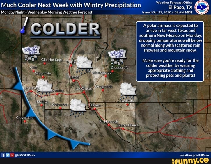 Much Cooler Next Week with Wintry Precipitation Paso, El TX Monday ...