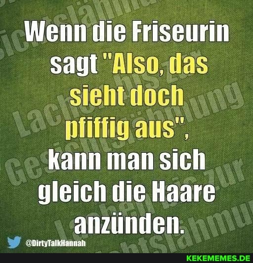 Wenn die Friseurin sagt "Also, das sieht doch kann man sich gleich die Haare anzünden.
WirtyTalkHannah