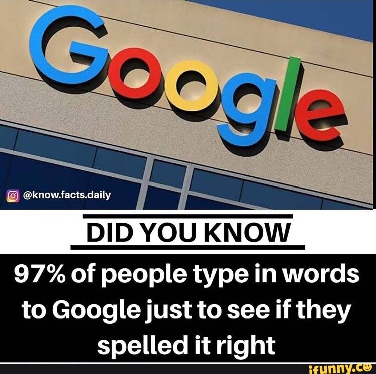 DID YOU KNOW
97% of people type in words
to Google just to see if they
spelled it right