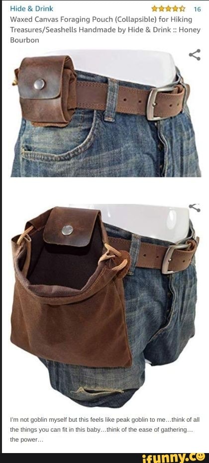 Hide & Drink Waxed Canvas Foraging Pouch - Collapsible, Water Resistant, With Leather Strap (Charcoal)