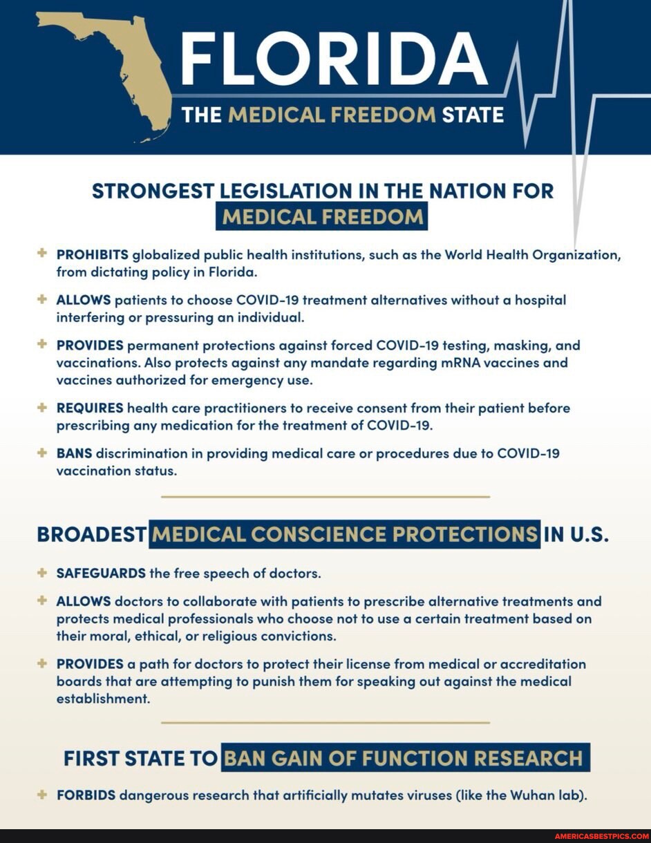 FLORIDA THE MEDICAL FREEDOM STATE STRONGEST LEGISLATION IN THE NATION