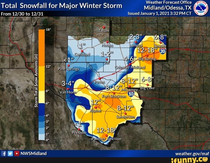 Weather F" Offic Total Snowfall for Major Winter Storm Midland TX From to Issued January 1, 2021