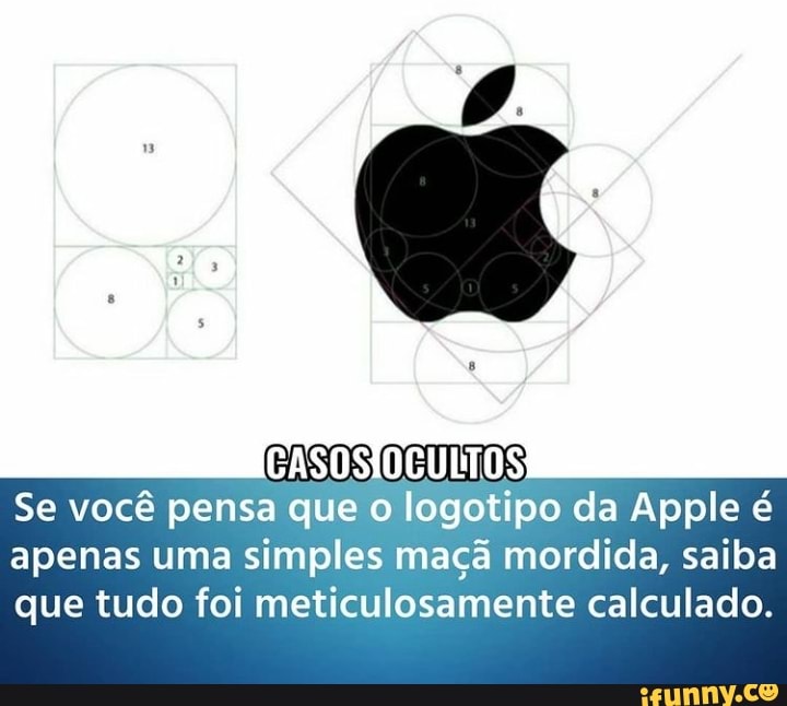 CASOS OCUMOS
Se você pensa que o logotipo da Apple é apenas uma simples maçã mordida, saiba que tudo foi meticulosamente calculado.