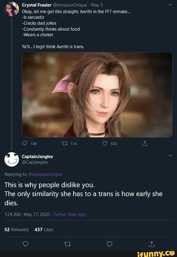 Okay, let me get this straight: Aerith in the remake. Is sarcastic ...