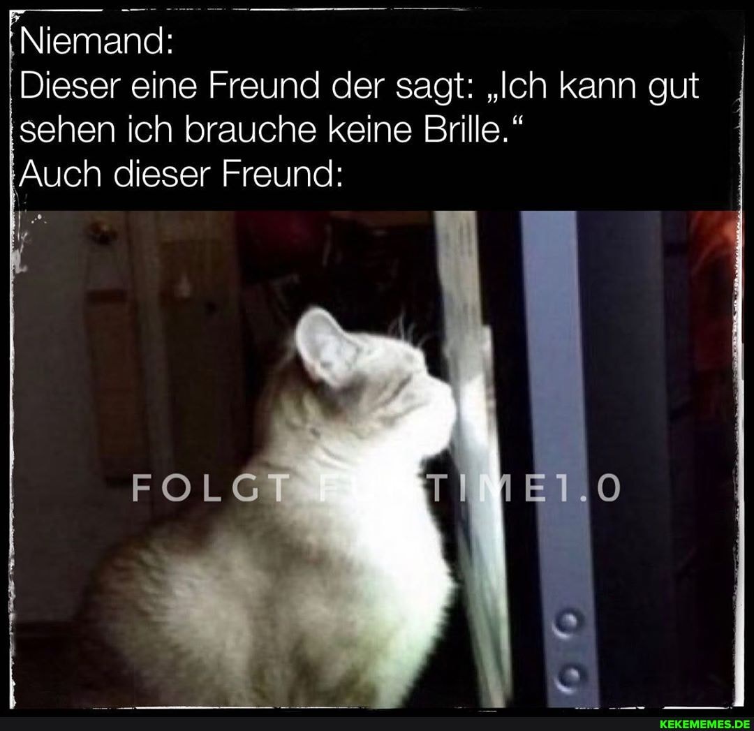 Niemand:
Dieser eine Freund der sagt: "Ich kann gut sehen ich brauche keine Brille."
'Auch dieser Freund:
FOLGT