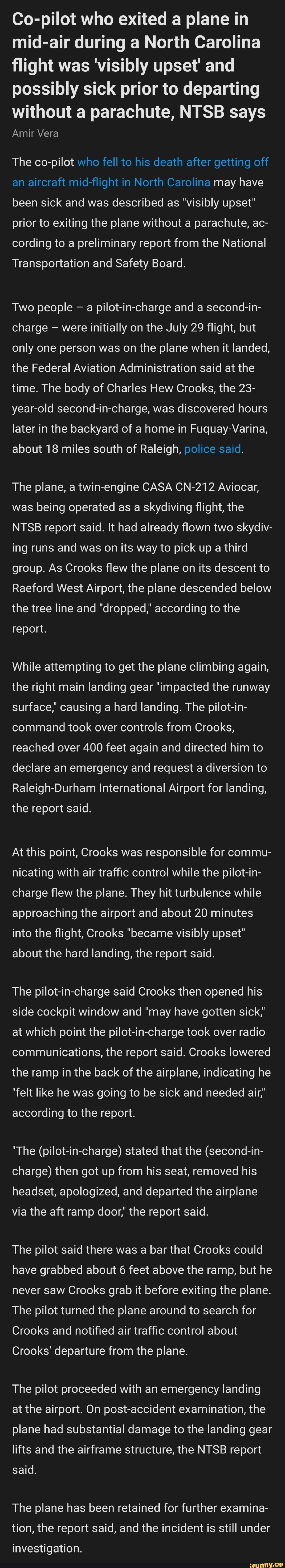 Co-pilot who exited a plane in mid-air during a North Carolina flight ...