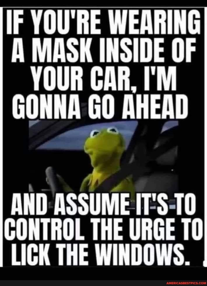 IF YOU'RE WEARING A MASK INSIDE OF
YOUR CAR, I'M GONNA GO AHEAD
AND ASSUME IT'S 10
CONTROL THE URGE TO LICK THE WINDOWS.