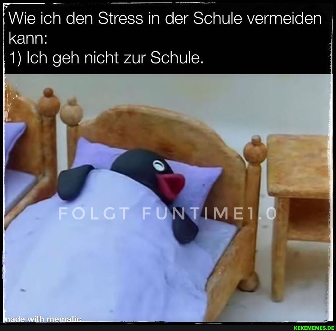 Wie ich den Stress in der Schule vermeiden kann:
1) Ich geh nicht zur Schule.