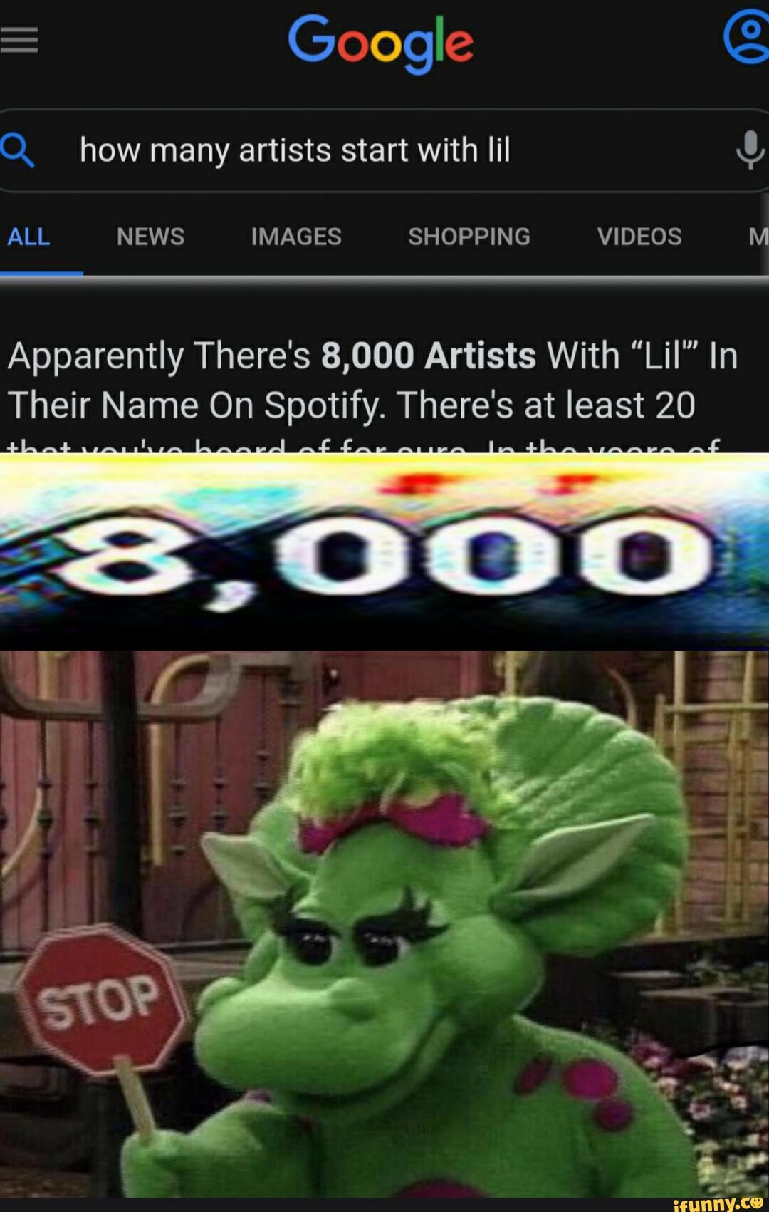 = Google how many artists start with lil
ALL NEWS IMAGES SHOPPING VIDEOS M
Apparently There's 8,000 Artists With "Lil" In
Their Name On Spotify. There's at least 20