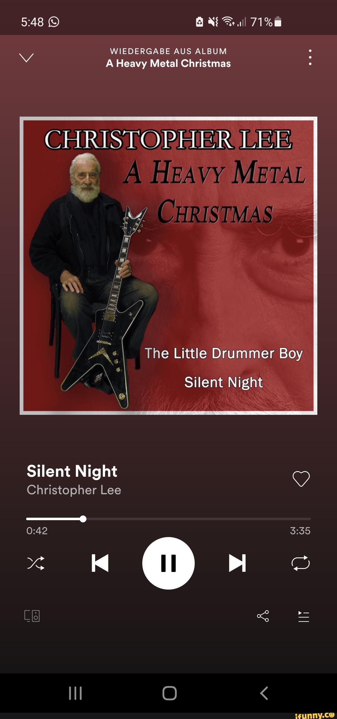 All WIEDERGABE AUS ALBUM A Heavy Metal Christmas CHRISTMAS Silent Night AZ  Silent Night Christopher Lee CHRISTOPHER LEE A Merat The Little Drummer Boy  - iFunny Brazil