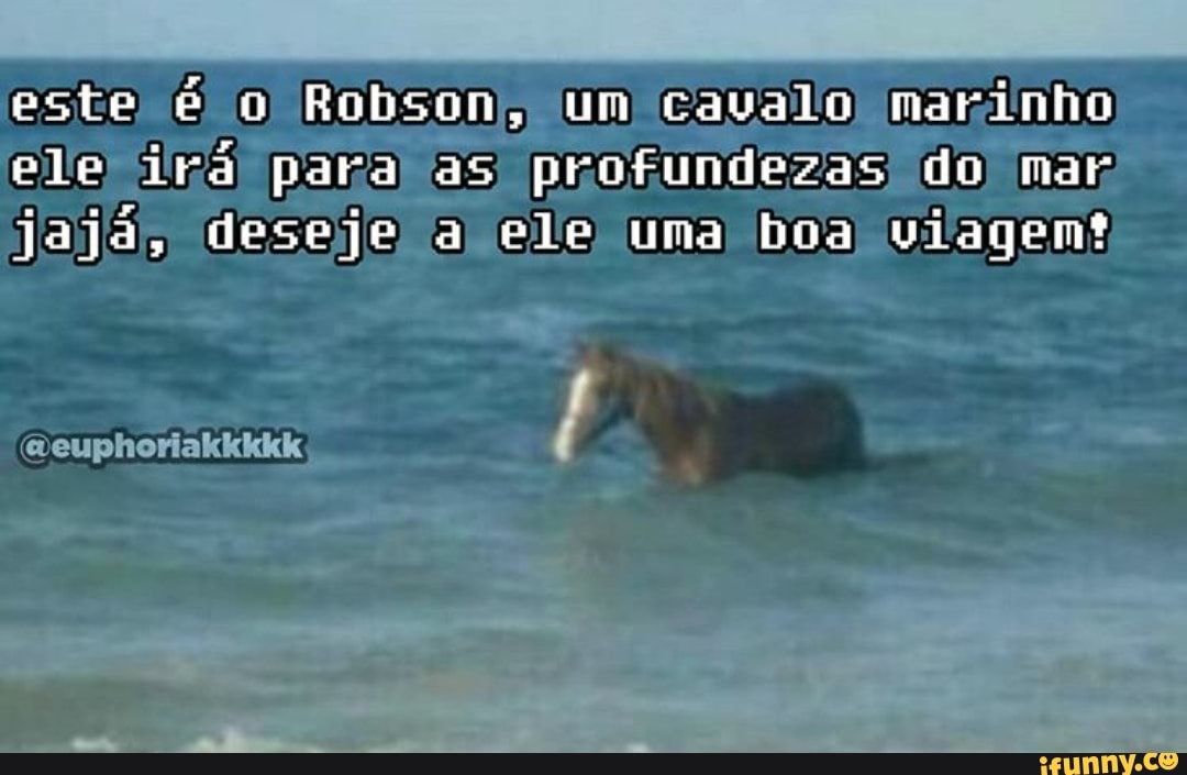 este 6 0) Robson, um cavalo marinho
ele irá) para as) profundezas) do mar;
jaja, deseje a ele uma boa viagem?