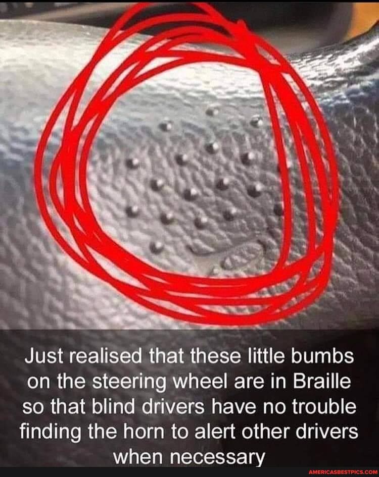 Just realised that these little bumbs on the steering wheel are in Braille so that blind drivers have no trouble finding the horn to alert other drivers