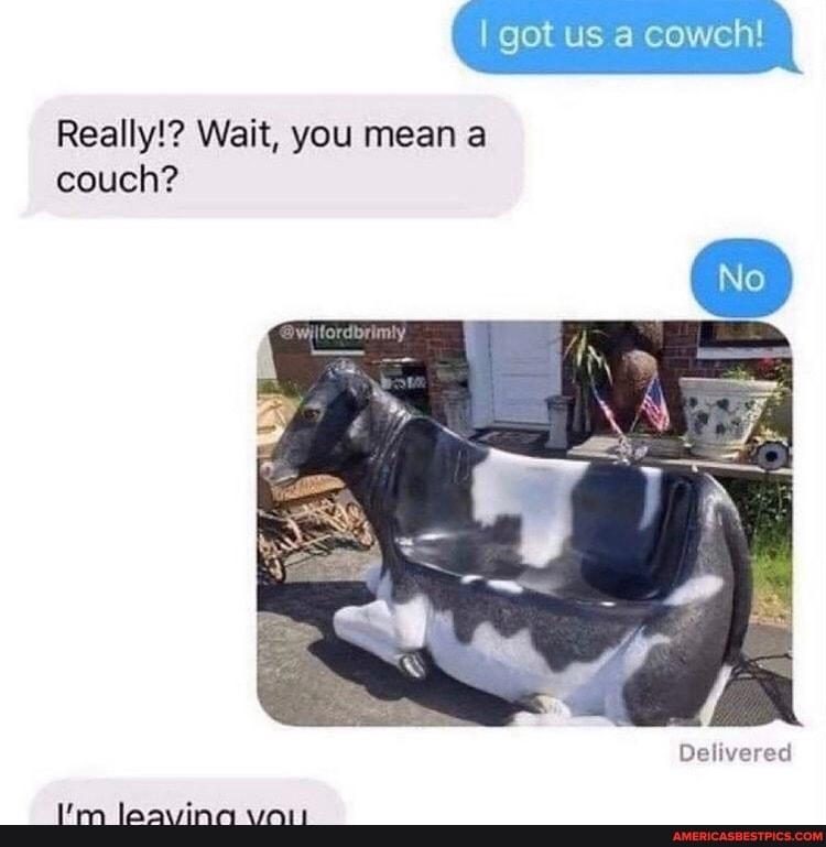 I got us a cowch!
Really!? Wait, you mean a couch?
Delivered
I'm laavina voit