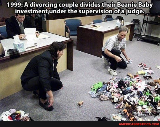 1999: A divorcing couple divides their Beanie Baby investment under the supervision of a judge.