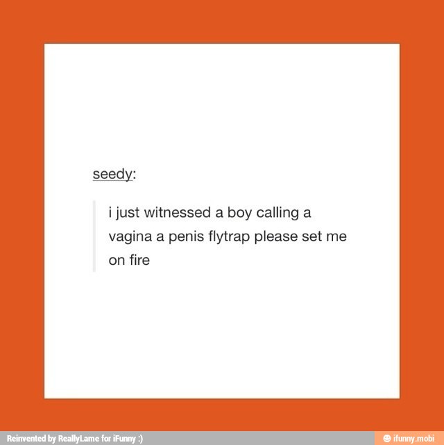 i just witnessed boy calling
vagina a penis flytrap please set me
on fire