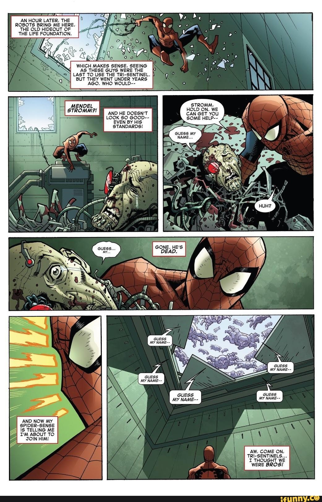 Spider-Man takes an explosion from the death of Tri-Sentinels (Amazing ...