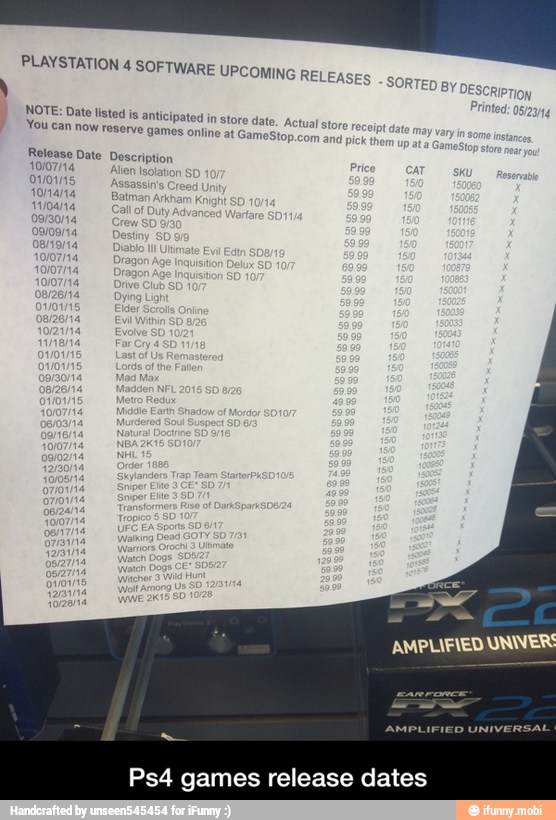 o
LAYSTATION 4 SOFTWARE UPCOMING RELEASES si NOTE: Date listed is anticipated in store date. Act You can now reserve games online at GameStop con,
Release
Ps4 games release dates - Ps4 games release dates