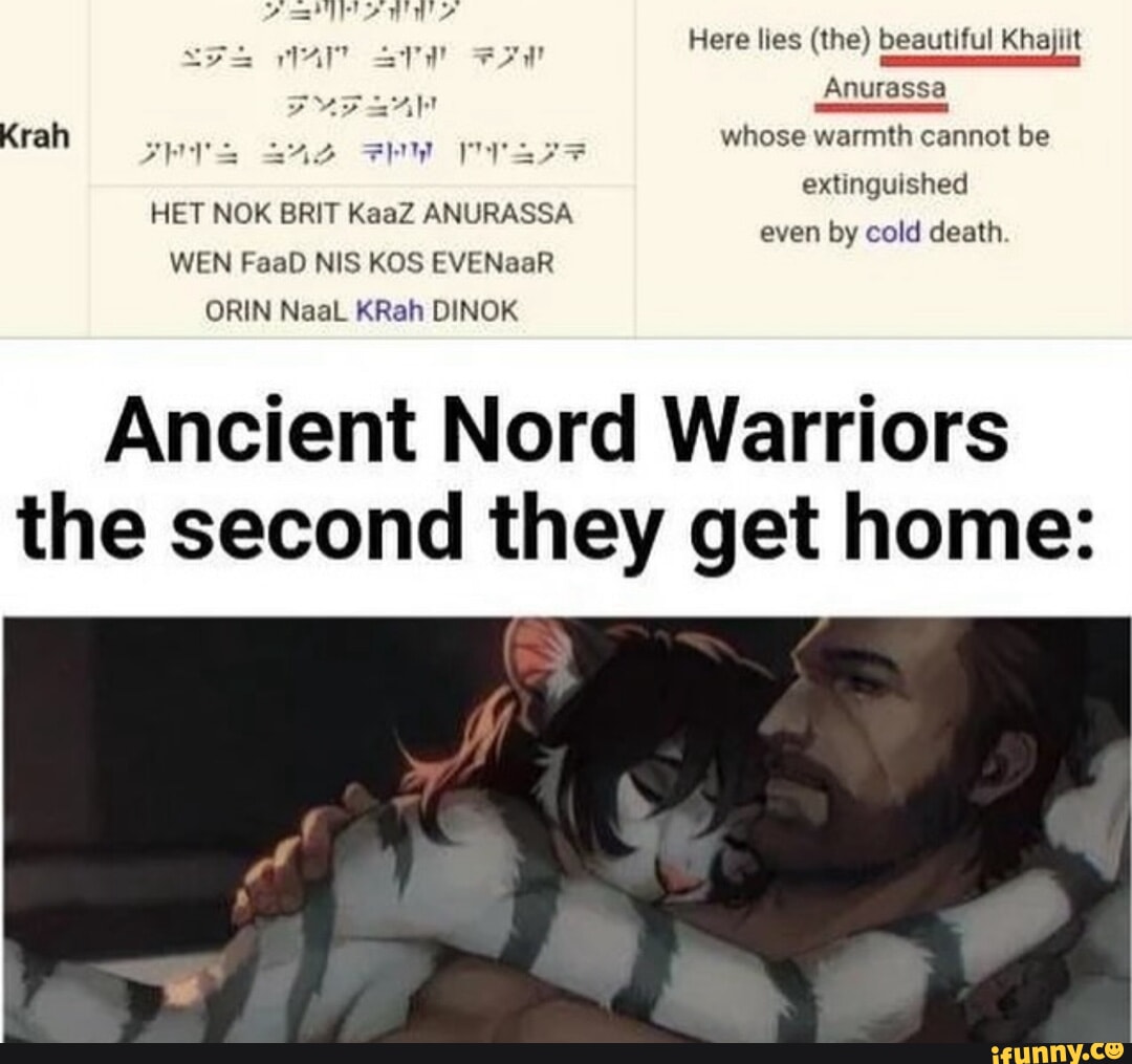 Here lies (the) beautiful Khajiit Anurassa SAM Krah 244 whose warmth cannot  be extinguished HET NOK