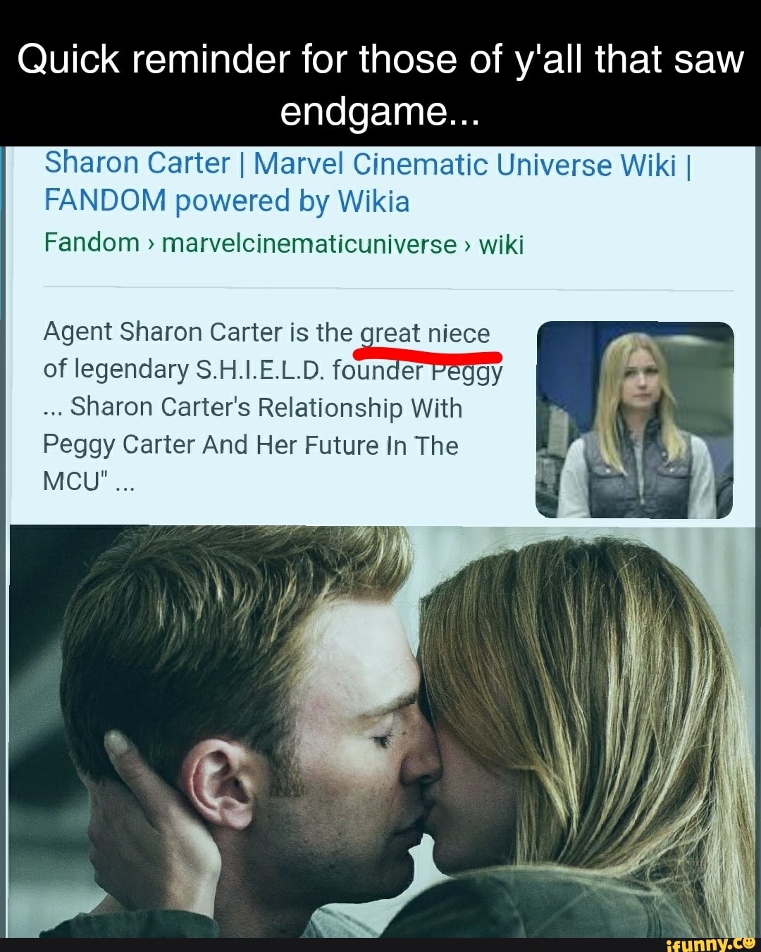 Quick Reminder For Those Of Y All That Saw Endgame Sharon Carter I Marvel Cinematic Universe