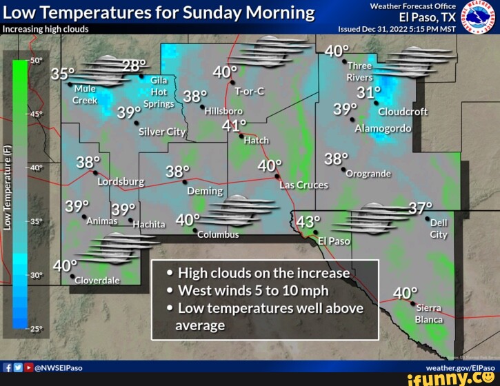 Weather Forecast Office Low Temperatures for Sunday Morning El Paso, TX