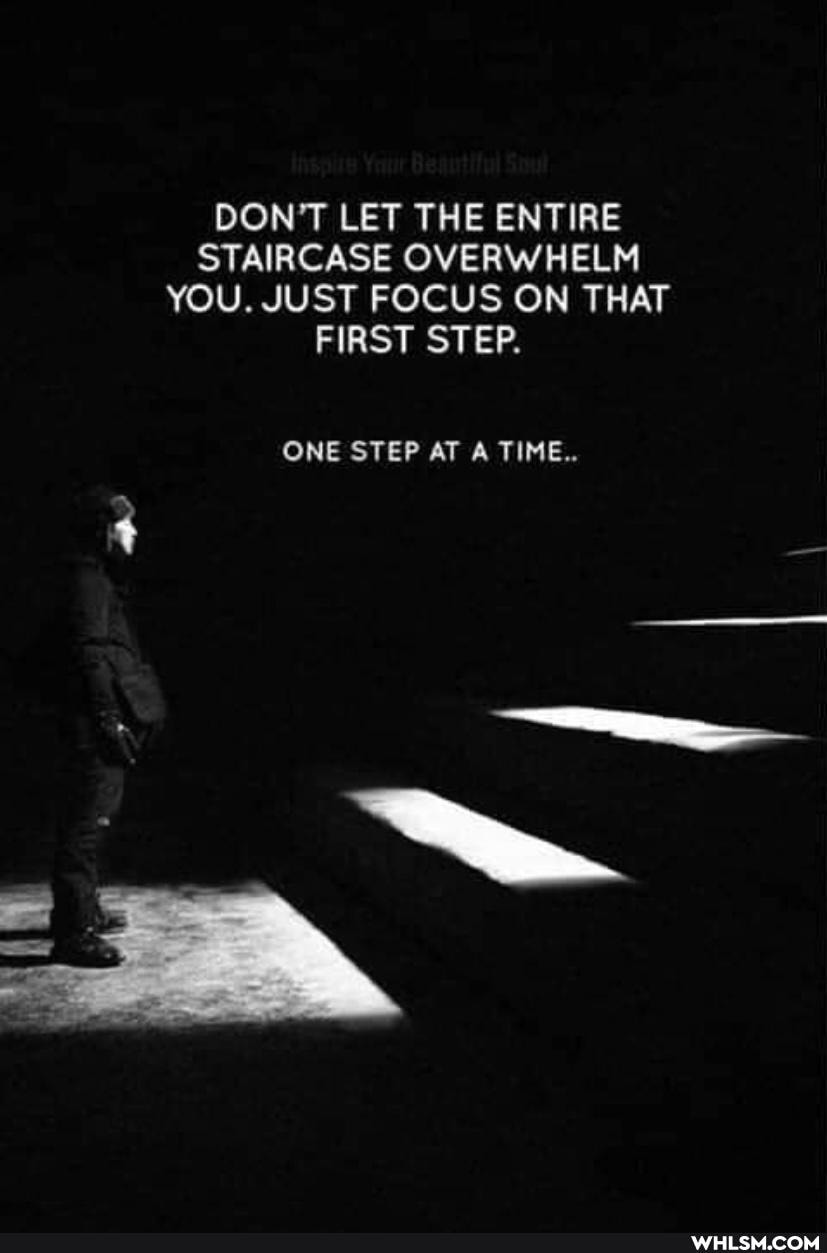 DON'T LET THE ENTIRE STAIRCASE OVERWHELM YOU. JUST FOCUS ON THAT FIRST STEP.
ONE STEP AT A TIME..