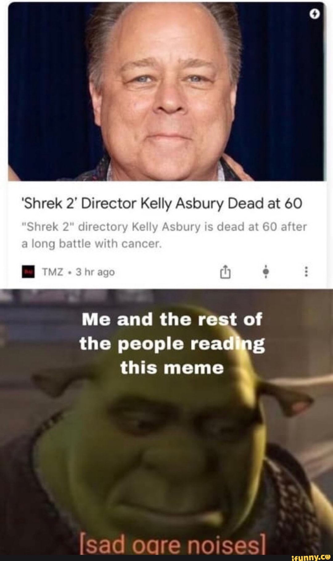 'Shrek 2' Director Kelly Asbury Dead at 60
Me and the rest of
the people reading
this meme