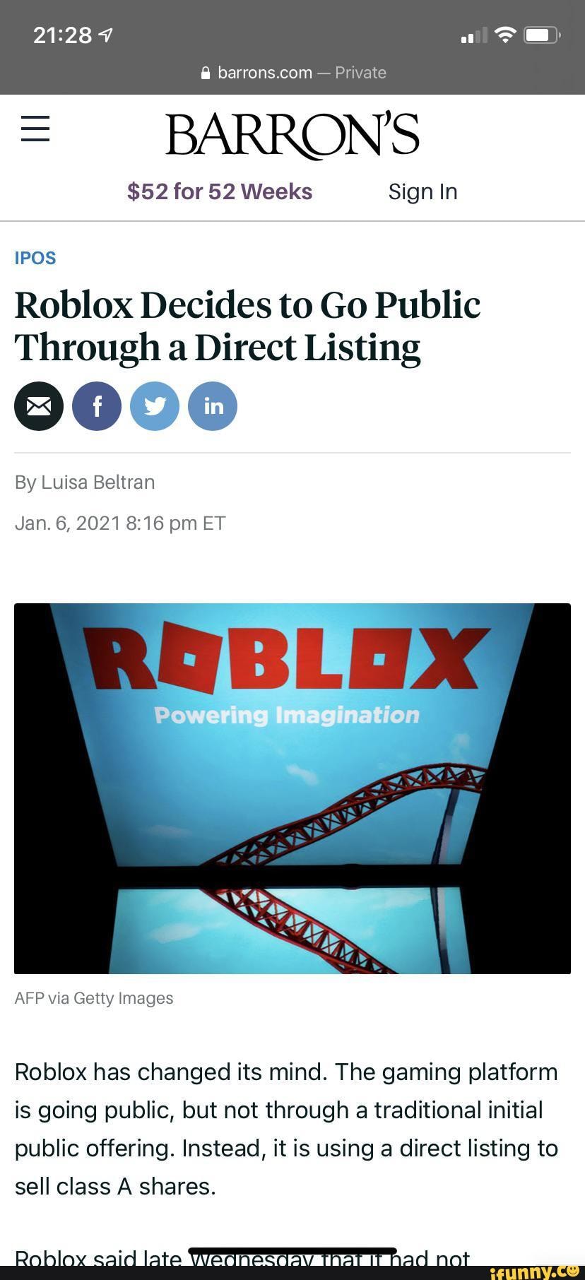 Roblox will go public through a DPO