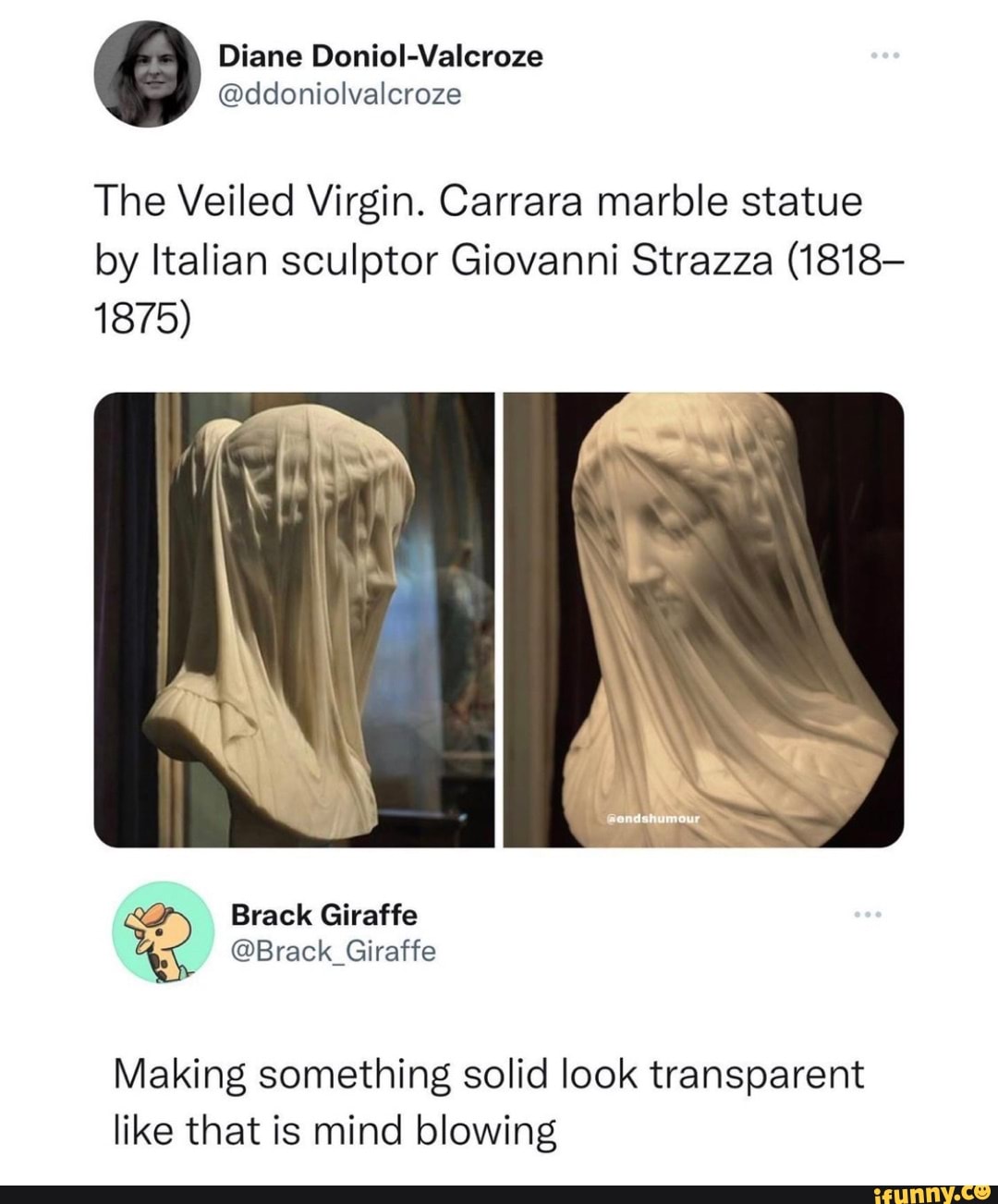 The Veiled Virgin. Carrara marble statue by Italian sculptor Giovanni