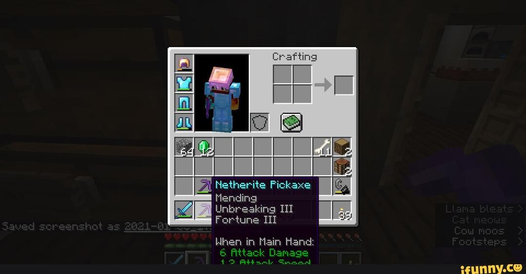 Crafting Netherite Pickaxe Hending Unbreaking III Fortune III Hhen in
